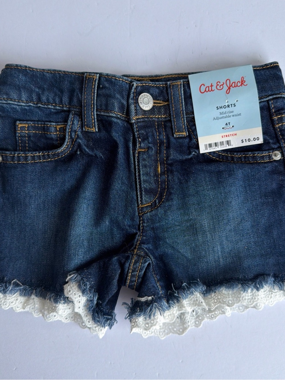 Cat & Jack Blue Denim Shorts with White Lace Hem
